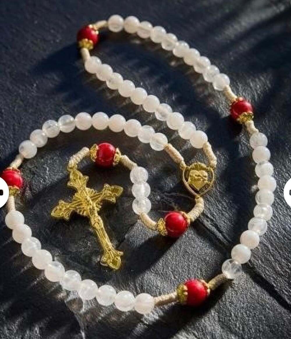 Divine Love of the Sacred Heart Rosary with White and Red Beads